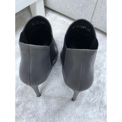 Pre-owned Saint Laurent Leather Ankle Boots In Grey