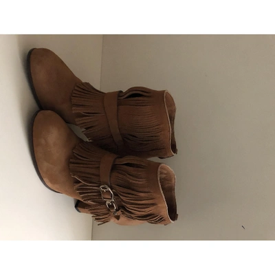 Pre-owned Sartore Leather Ankle Boots In Camel