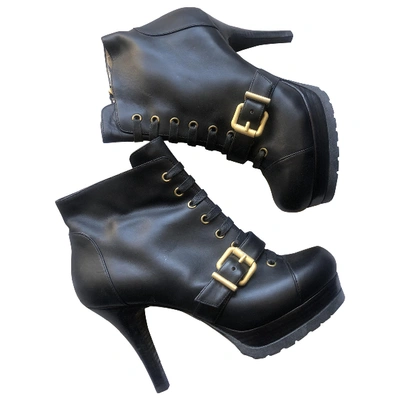 Pre-owned Fendi Leather Biker Boots In Black