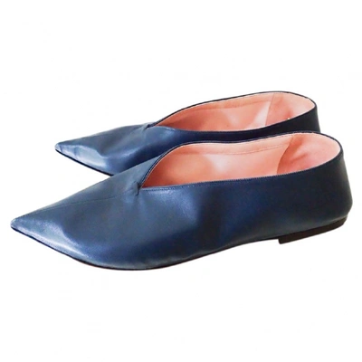 Pre-owned Celine Leather Ballet Flats In Turquoise