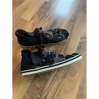 Pre-owned Marc Jacobs Glitter Trainers In Black
