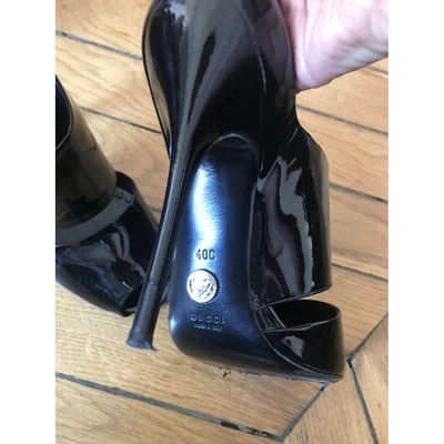 Pre-owned Gucci Patent Leather Open Toe Boots In Black