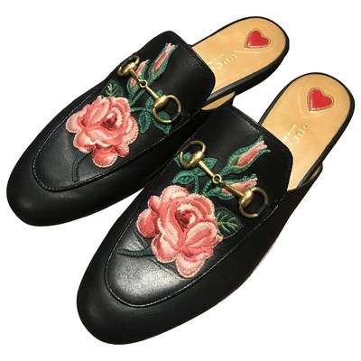 Pre-owned Gucci Princetown Black Leather Flats