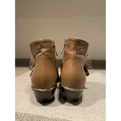Pre-owned Chloé Susanna Leather Cowboy Boots In Brown