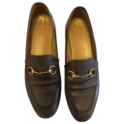 Pre-owned Gucci Brixton Brown Leather Flats