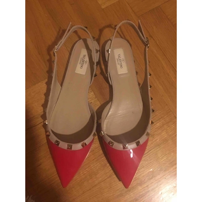 Pre-owned Valentino Garavani Rockstud Red Patent Leather Ballet Flats