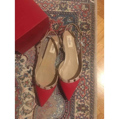 Pre-owned Valentino Garavani Rockstud Red Patent Leather Ballet Flats