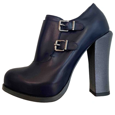 Pre-owned Fendi Leather Buckled Boots In Blue