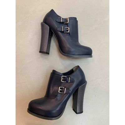 Pre-owned Fendi Leather Buckled Boots In Blue