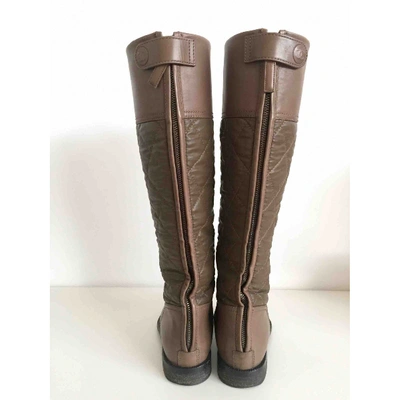 Pre-owned Chanel Leather Riding Boots In Brown