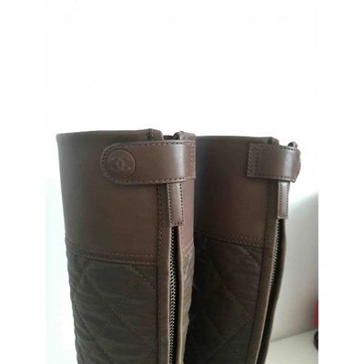 Pre-owned Chanel Leather Riding Boots In Brown