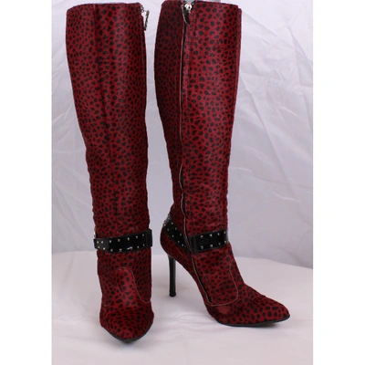 Pre-owned Versace Red Pony-style Calfskin Boots