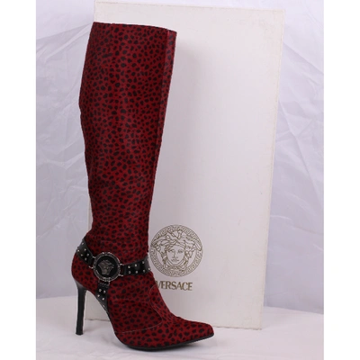 Pre-owned Versace Red Pony-style Calfskin Boots