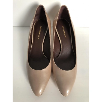 Pre-owned Bruno Magli Patent Leather Heels In Beige