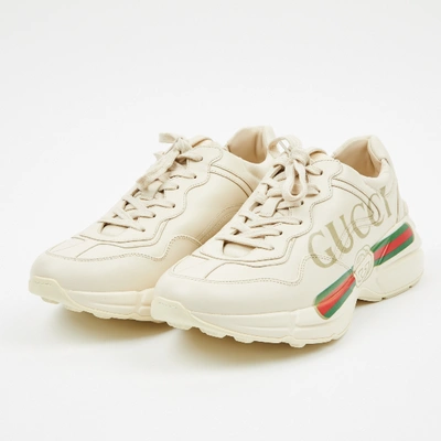 Pre-owned Gucci Rhyton Ecru Leather Trainers