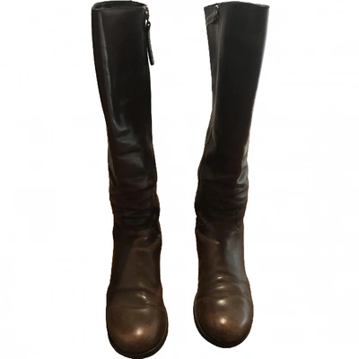 Pre-owned Prada Leather Biker Boots In Brown