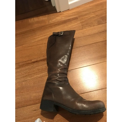 Pre-owned Prada Leather Biker Boots In Brown