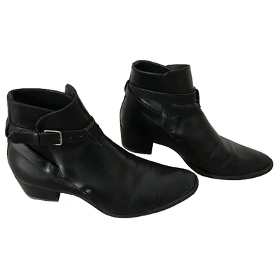Pre-owned Saint Laurent Blaze Leather Ankle Boots In Black