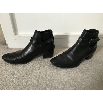 Pre-owned Saint Laurent Blaze Leather Ankle Boots In Black