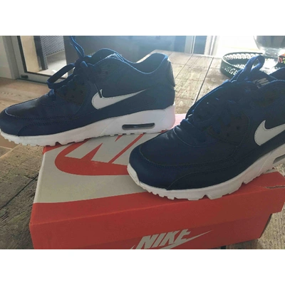 Pre-owned Nike Air Max 90 Navy Leather Trainers