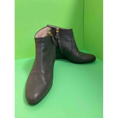 Pre-owned Ferragamo Grey Leather Ankle Boots