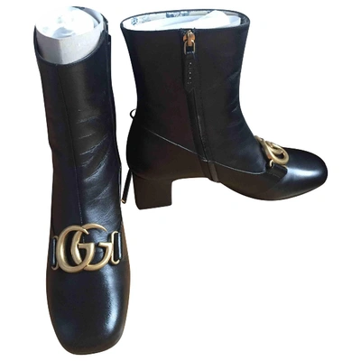 Pre-owned Gucci Marmont Leather Ankle Boots In Black