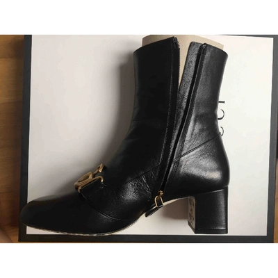 Pre-owned Gucci Marmont Leather Ankle Boots In Black