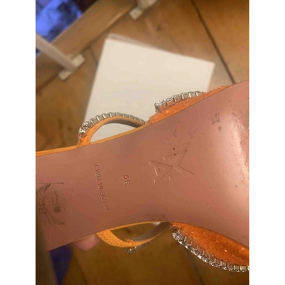 Pre-owned Amina Muaddi Glitter Heels In Orange