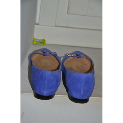 Pre-owned Ferragamo Blue Suede Ballet Flats