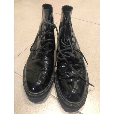 Pre-owned Saint Laurent Patent Leather Lace Up Boots In Black