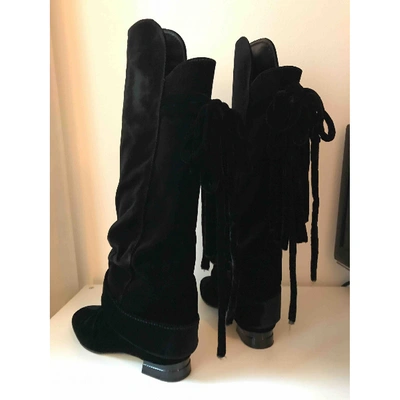 Pre-owned Christian Lacroix Velvet Ankle Boots In Black