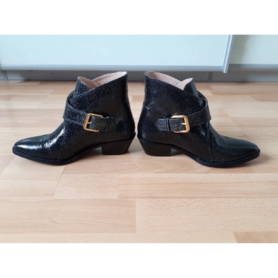 Pre-owned Moschino Leather Western Boots In Black