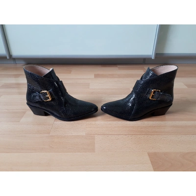 Pre-owned Moschino Leather Western Boots In Black