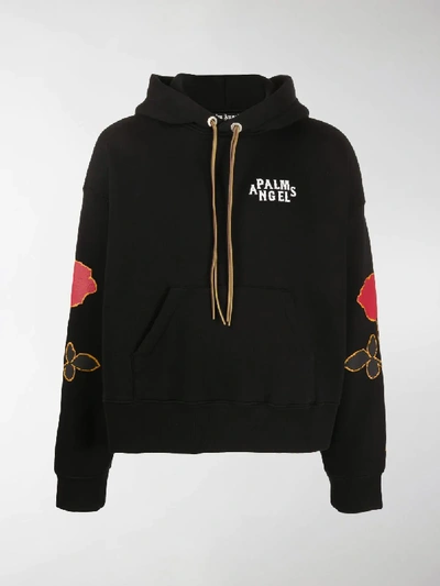 Shop Palm Angels Rose-print Oversized Hoodie In Black