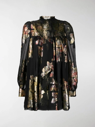 Shop Saint Laurent Floral Jacquard Silk Mini Dress In Black