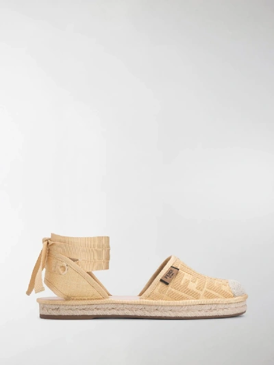 Shop Fendi Roma Raffia Espadrilles In Neutrals