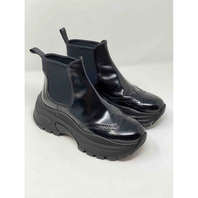 Pre-owned Prada Monolith Black Leather Boots