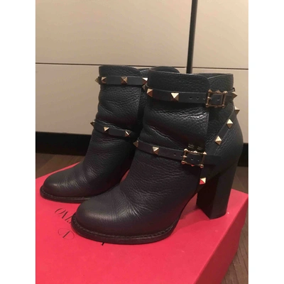 Pre-owned Valentino Garavani Rockstud Grey Leather Ankle Boots