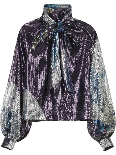 Shop Ganni Sequin-embellished Blouse In 999 Multicoloured