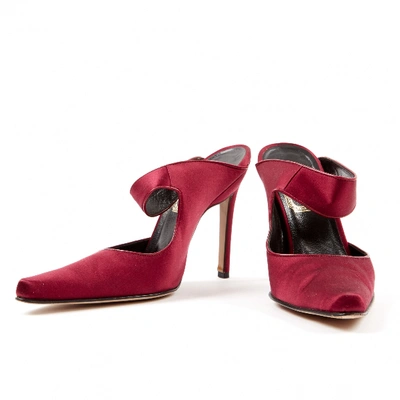 Pre-owned Dior Cloth Mules In Burgundy