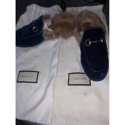 Pre-owned Gucci Princetown Velvet Flats In Blue