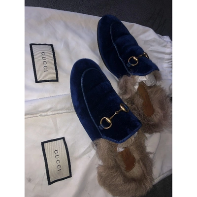 Pre-owned Gucci Princetown Velvet Flats In Blue