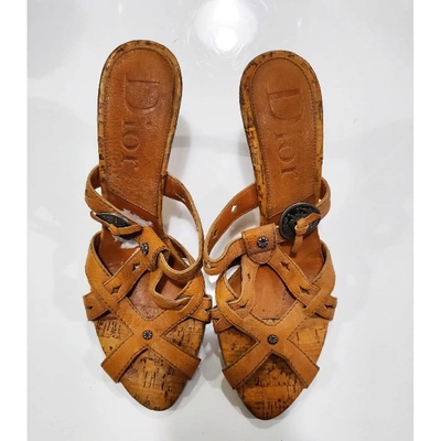 Pre-owned Dior Leather Mules In Brown