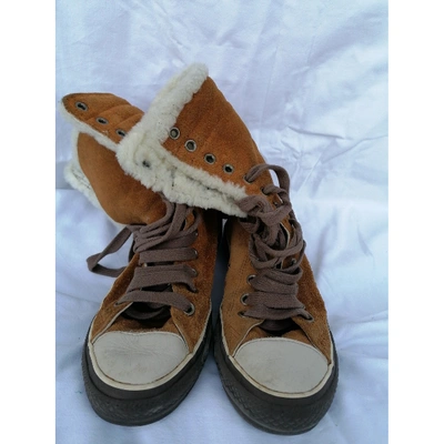 Pre-owned Converse Leather Trainers In Brown