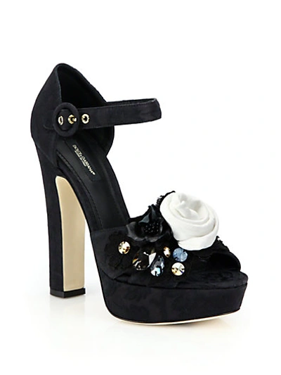 Shop Dolce & Gabbana Embellished Jacquard Platform Sandals In Black