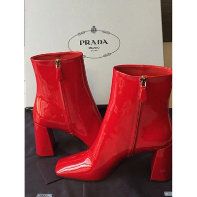 Pre-owned Prada Red Patent Leather Ankle Boots