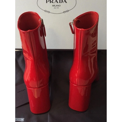 Pre-owned Prada Red Patent Leather Ankle Boots