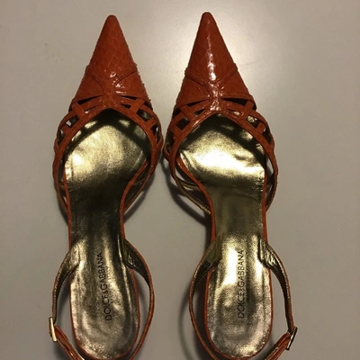 Pre-owned Dolce & Gabbana Orange Python Sandals
