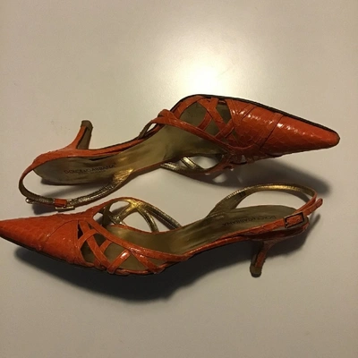 Pre-owned Dolce & Gabbana Orange Python Sandals