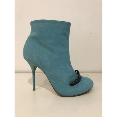 Pre-owned Sophia Webster Turquoise Suede Ankle Boots